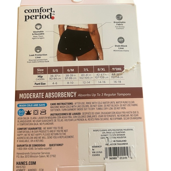 NEW! Hanes Comfort Period.Women's 2-Pack Moderate Absorbency Period Brief medium - Picture 2 of 2